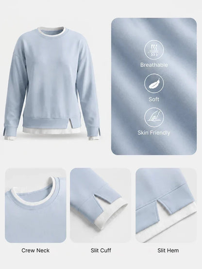 🔥2026! ! ! HOT SEAL-Faux-Layered Oversized Crewneck Sweatshirt