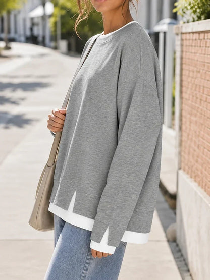 🔥2026! ! ! HOT SEAL-Faux-Layered Oversized Crewneck Sweatshirt