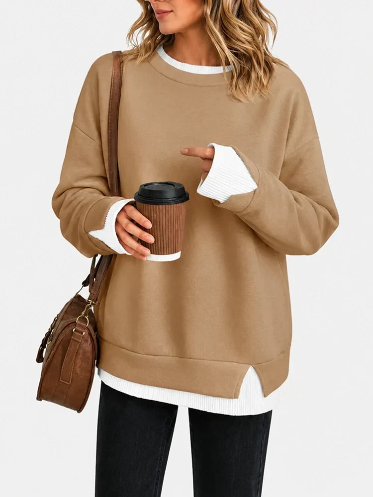 🔥2026! ! ! HOT SEAL-Faux-Layered Oversized Crewneck Sweatshirt
